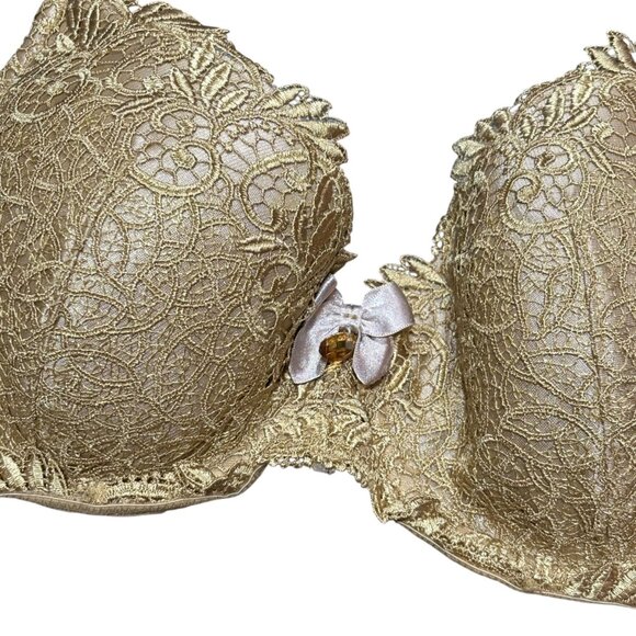 Gold Lace Push-Up Bra With Crystal Accent 34C Soma - Picture 3 of 5
